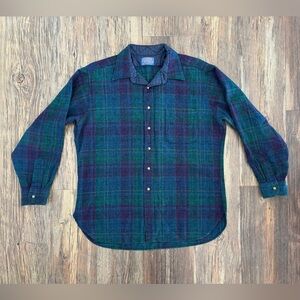 Vtg Pendleton Woolen Mills Virgin Wool Flannel Shirt Mens XL Blue Green Purple